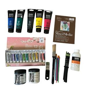 Art supplies - Gouache, Acrylic Paints, Brushes, Varnish, Mixed Media Paper